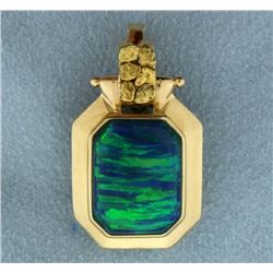 Natural Black Opal Pendant in 14k Gold