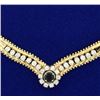 Image 2 : Italian Made Diamond and Sapphire Designer Necklace in 14k Gold