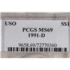 Image 3 : 1991-D USO SILVER DOLLAR PCGS MS69