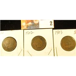 1901, 02, & 03 Indian Head Cents, Good.