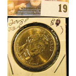 2008 D Presidential James Monroe 'Golden' Dollar Coin. Gem BU.