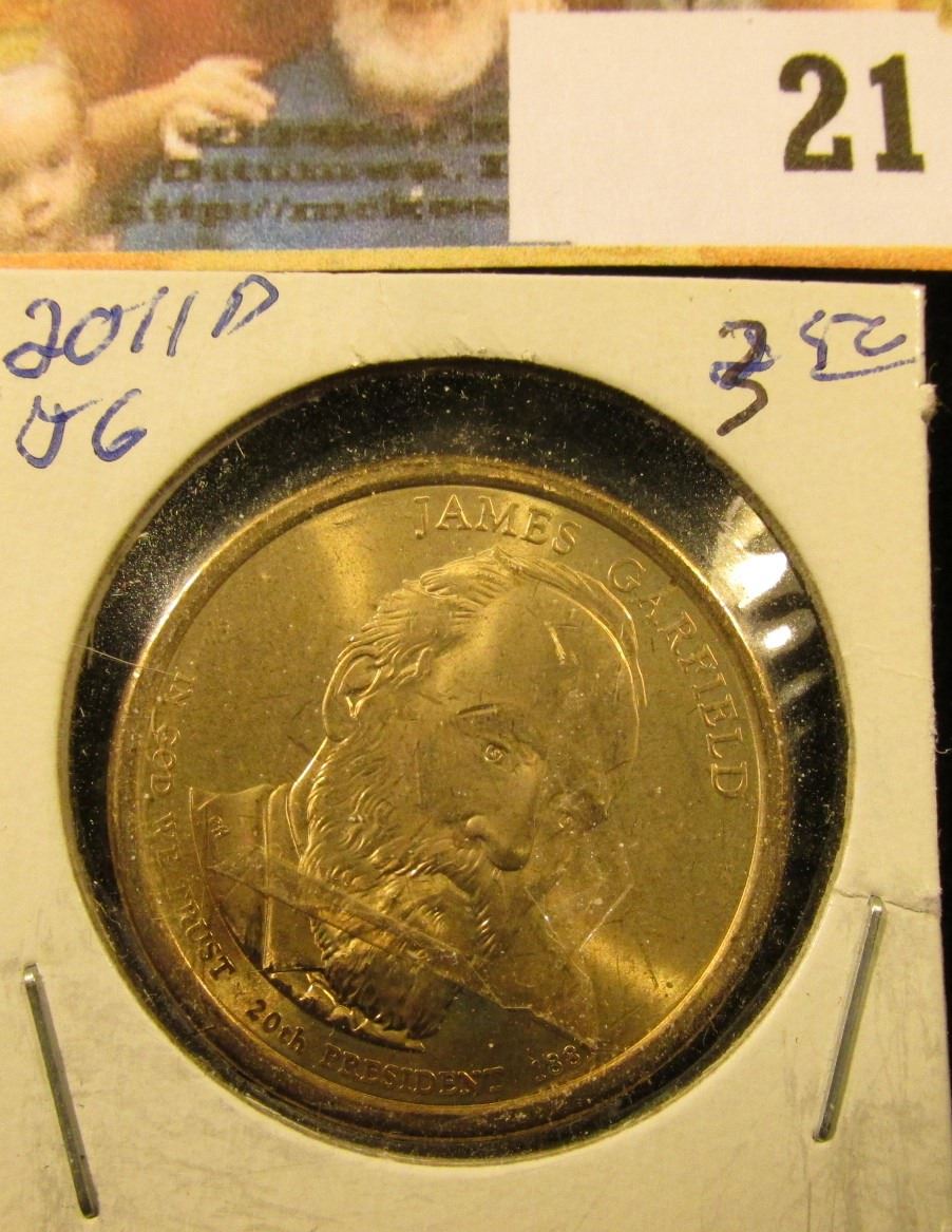 2011 D Presidential James Garfield Golden Dollar Coin Gem Bu