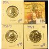 Image 1 : 3 SHARP WASHINGTON QUARTERS DATED 1957, 1934, AND 1951-D
