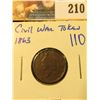Image 1 : 1863 CIVIL WAR TOKEN.  THE PLANCHETT IS ROTATED 90 DEGREES
