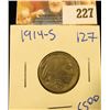 Image 1 : 1914-SEMI KEY DATE BUFFALO NICKEL.  THE HORN IS VISIBLE