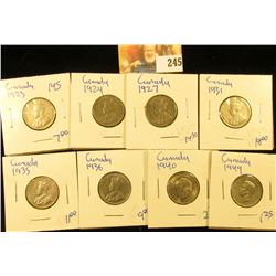 CANADIAN NICKEL LOT INCLUDES 1931, 1940, 1924, 1935, 1936, 1927, 1923, AND 1949