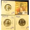Image 1 : 3 SHARP WASHINGTON QUARTERS DATED 1964, 1954, AND 1957-D
