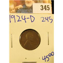 1924-D SEMI KEY DATE WHEAT PENNY.  THIS COIN HAS FULL WHEAT ROWS VISIBLE