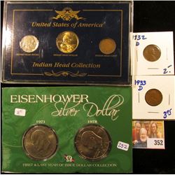 1932-D, 1933-D WHEAT PENNIES PLUS US INDIAN HEAD COLLECTION AND IKE DOLLAR SET