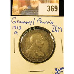 1913-A SILVER GERMAN STATES/PRUSSIA 3 MARK COIN