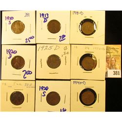 SEMI KEY DATE WHEAT PENNY 1910-S, 1920-D, 1930-D, 1938D, 1940-D, 1918-D, 1913-1925-D,  AND 1929-S