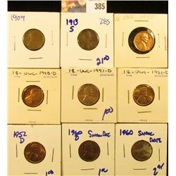 PENNY LOT INCLUDES 1913-S, 1909, 1945, 1948-D, 1952-D, 1951-D, AND 2 1960 SMALL DATE MEMORIAL PENNIE