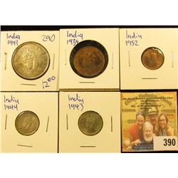 BRITISH INDIA COIN LOT INCLUDES SILVER 1941 ONE RUPEE, 1939 RDDISH BROWN ONE QUARTER ANNA, 1944 ONE 
