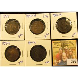 CANADIAN PENNY LOT DATED 1881-H, 1859, 1876-H, 1899, AND 1884