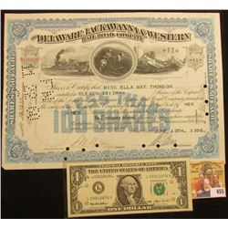 June 19th, 1936 11 Shares Stock Certificate "The Delaware, Lackawanna & Western Railroad Company Sta