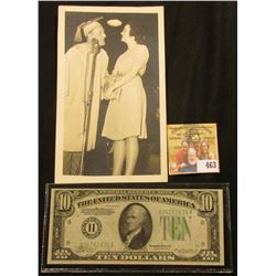 4  x 6 3/4  Black & White photo of Kay Kyser greeting a gal in front of a microphone, back states  T