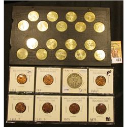 (7) BU Memorial Cents dating 1960-73; Wayte Raymond Album page full of Old Statehood Quarters; & 193