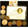 Image 1 : Sterling Silver Gold-plated Medal with membership card; & several foreign coins and tokens, includin