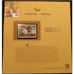 2003 California Waterfowl $10.50 Stamp, mint, unused with original literature mounted in a plastic p