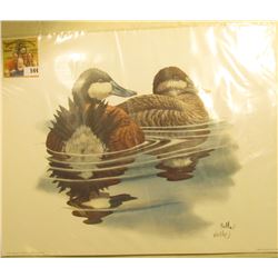 1998 Fleetwood hand autographed print of a pair of Ruddy Ducks by Don Balke, 10.5" x 13.25".