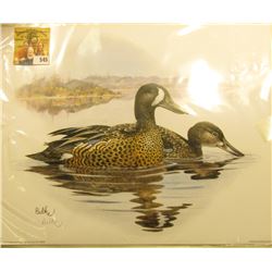 2003 Fleetwood hand autographed print of a pair of Blue-winged Teal by Don Balke, 10.5  x 13.25 .