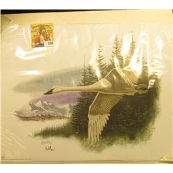 2002 Fleetwood hand autographed print of a Trumpeter Swan by Don Balke, 10.5  x 13.25 .