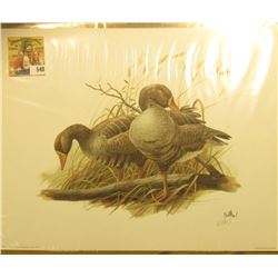 1993 Fleetwood hand autographed print of a pair of Geese by Don Balke, 10.5  x 13.25 .
