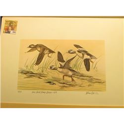 1979 Iowa Duck Stamp Buffleheads by Andrew D. Peters, no. 111/750. 12.5" x 16.5", Hand autographed.
