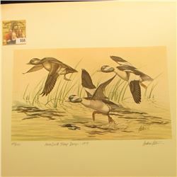 1979 Iowa Duck Stamp Buffleheads by Andrew D. Peters, no. 213/750. 12.5" x 16.5", Hand autographed.