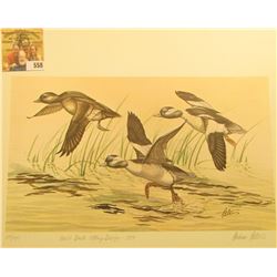 1979 Iowa Duck Stamp Buffleheads by Andrew D. Peters, no. 614/750. 12.5" x 16.5", Hand autographed.