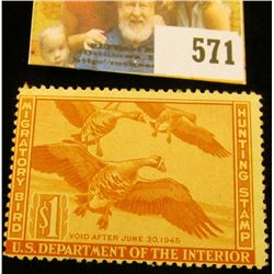 1944 RW11 Federal Migratory Bird Hunting $1 Stamp, unsigned, original gum, NH, VF.