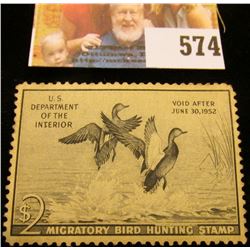 1951 RW18 Federal Migratory Bird Hunting $2 Stamp, unsigned, original gum, LH, VF.
