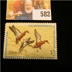 1971 RW38 Federal Migratory Bird Hunting $3 Stamp, unsigned, no gum, depicts a flock of Cinnamon Tea