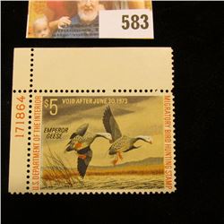 1972 RW39 Federal Migratory Bird Hunting $5 Stamp, unsigned, original gum, depicts a pair of Emperor
