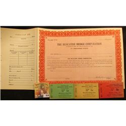 Unissued Stock Certificate with stub for "The Muscatine Bridge Corporation" signed by the President 