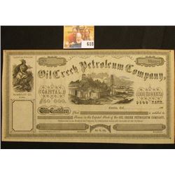 May 30, 1865 Unissued Stock Certificate "Oil Creek Petroleum Company Capital $50,000 100 Shares $500