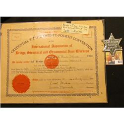 August 15, 1932  Credential to the Twenty-Fourth Convention of the International Association of Brid