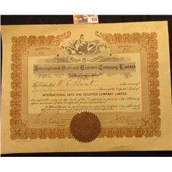 January 30th, 1915 20 Shares "International Safe and Register Company, Limited" with gold notary sea