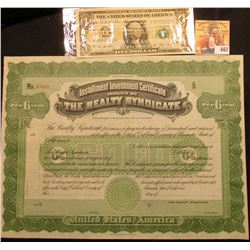 Unissued Stock Certificate "Installment Investment Certificate Issued by The Realty Syndicate", very
