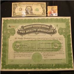 Unissued Stock Certificate "Installment Investment Certificate Issued by The Realty Syndicate", very