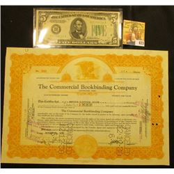Oct. 14, 1930 One Share Stock "The Commercial Bookbinding Company Cleveland, Ohio", hole cancelled; 