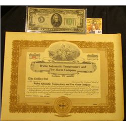 Unissued Stock Certificate "Bruhn Automatic Temperature and Fire Alarm Company Minneapolis, Minnesot