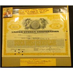 1931 (Depression Years) Stock Certificate Issued to and signed by one of the famous Rockefeller fami