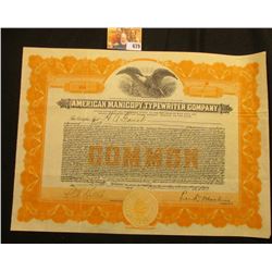Nov. 27, 1923 "American Manicopy Typewriter Company" Stock Certificate for 2 Shares, Top central vig