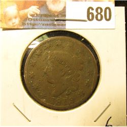 1819/8 U.S. Large Cent, Good +. A quite scarce overdate.