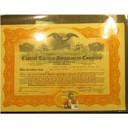 December 8, 1921 "Capitol Theatre=Amusement Company…State of New Jersey", valid for 5 shares of Pref