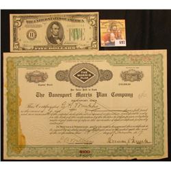 Number 11 Five Shares "State of Iowa The Davenport Morris Plan Company Davenport, Iowa", notary seal