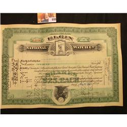 July 27, 1927 Certificate for One Share "Elgin National Watch Co.", hole cancelled, Grim Reaper uppe