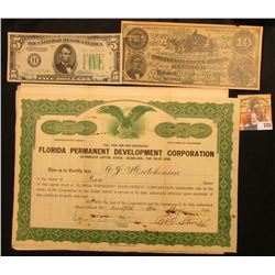 Several letters of correspondence with a 1926 Stock Certificate for Two Shares "Florida Permanent De