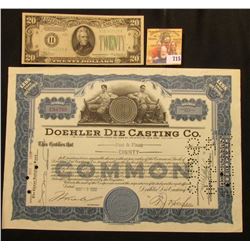 May 5th, 1939 Stock Certificate for 80 Shares of "Doehler Die Casting Co….State of New York", No. CO